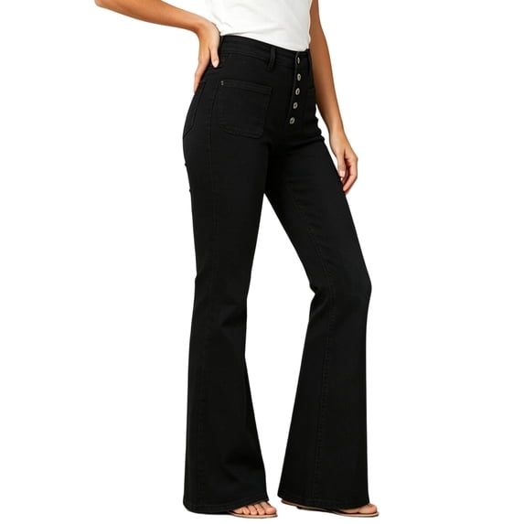 Womens High Waist Micro Flare Denim Jeans With Pockets For Fashion Everyday Wear Denim Pants For Women