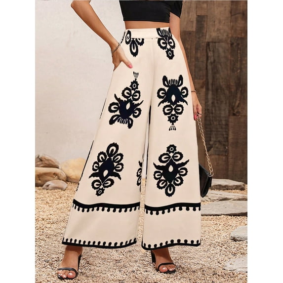 Womens High Waist Pants Casual Stretchy Wide Leg Lounge Pants Comfy Loose Fit Dress Pants Size M