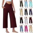 thumbnail image 1 of Womens High Waist Pants Casual Stretchy Wide Leg Pants Comfy Loose Fit Pants Solid Elastic Waist Pocket Stylish Pants, 1 of 9