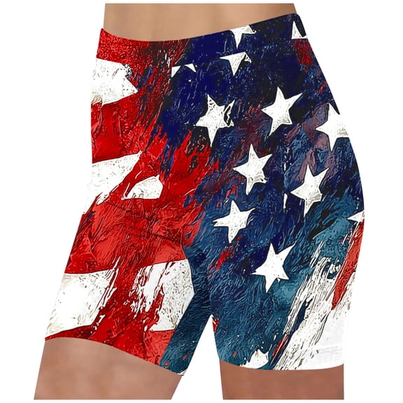 Womens High Waist Patriotic Running Shorts 4th of July Workout Outfits for Women Stretch Athletic Short Leggings Blue, L