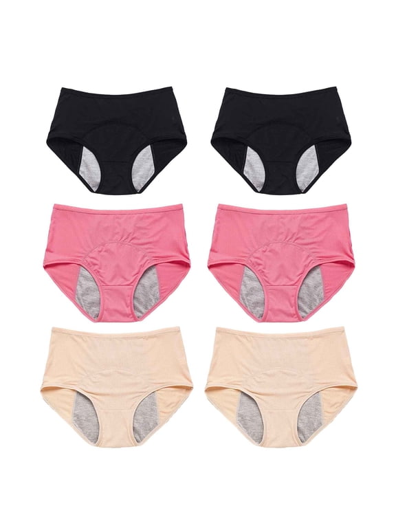 Womens High Waist Period Pants, 6PC Mesh Breathable, Leak Proof, Comfortable