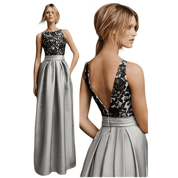 Womens High Waist Pleated Maxi Skirt with One Pocket – Silver Gray Elegance