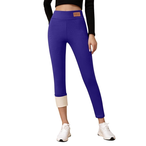 Womens High Waist Plus Velvet Leggings - Leather-Look Elastic Slim Fit for Winter, Thermal Lined