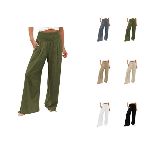 Womens High Waist Pockets Elastic Waist Solid Loose Pants Casual Long Trousers Pants For Women Casual