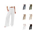 thumbnail image 1 of Womens High Waist Pockets Elastic Waist Solid Loose Pants Casual Long Trousers Womens Capris, 1 of 7