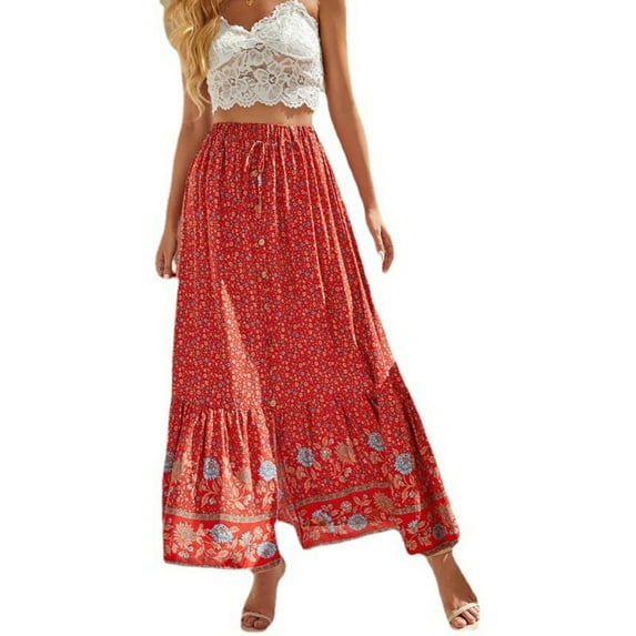Womens High Waist Polka Dot Pleated Skirt Maxi Swing Skirt