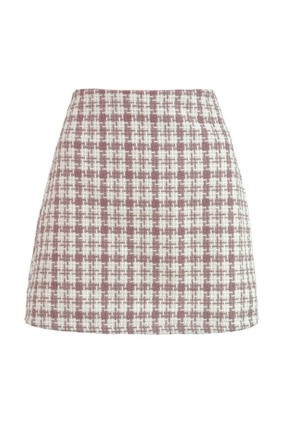 Womens High Waist Retro Plaid Skirt Casual Zip Up Wrap Pencil Mini Skirts Slim A Line Short Skirts