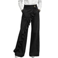 thumbnail image 1 of Womens High Waist Ruffle Trim Flared Denim Pants Solid Color Ruffle Detail Bootcut Jeans with Side Pockets Black L(L), 1 of 5