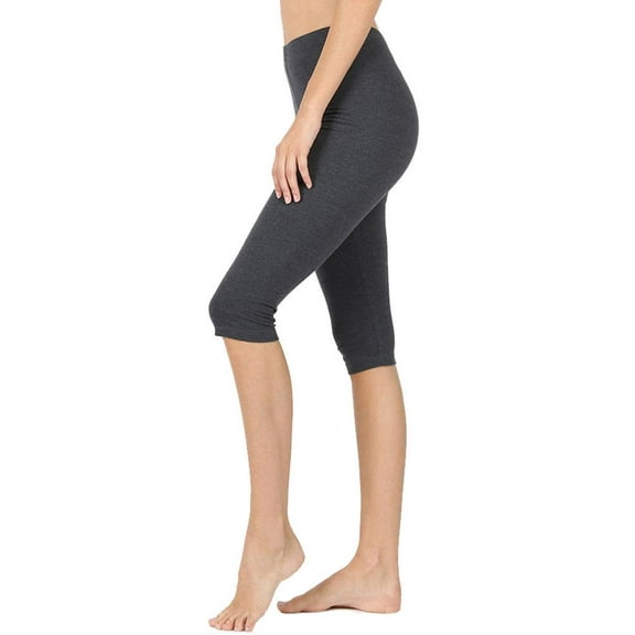Womens High Waist Seamless Cotton Capri Leggings