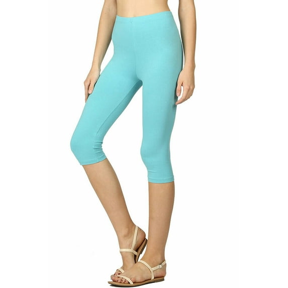 Womens High Waist Seamless Cotton Capri Leggings