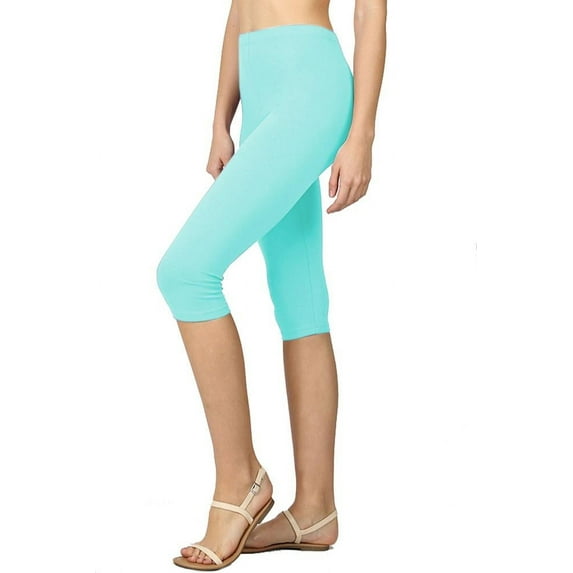 Womens High Waist Seamless Cotton Capri Leggings