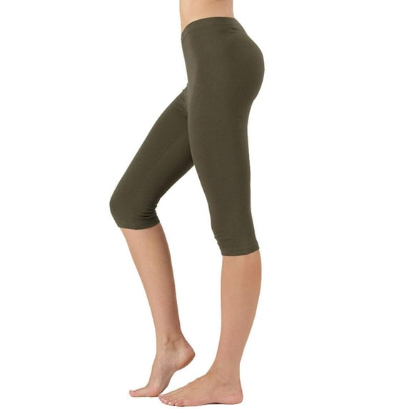 Womens High Waist Seamless Cotton Capri Leggings
