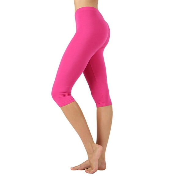 Womens High Waist Seamless Cotton Capri Leggings