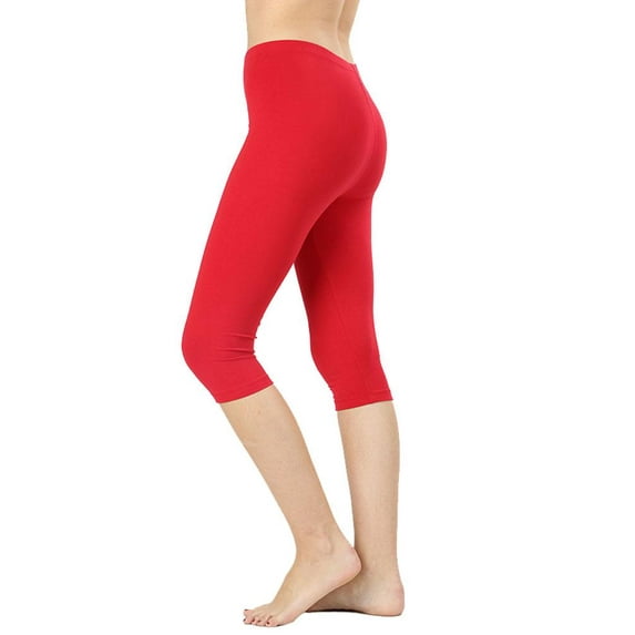 Womens High Waist Seamless Cotton Capri Leggings