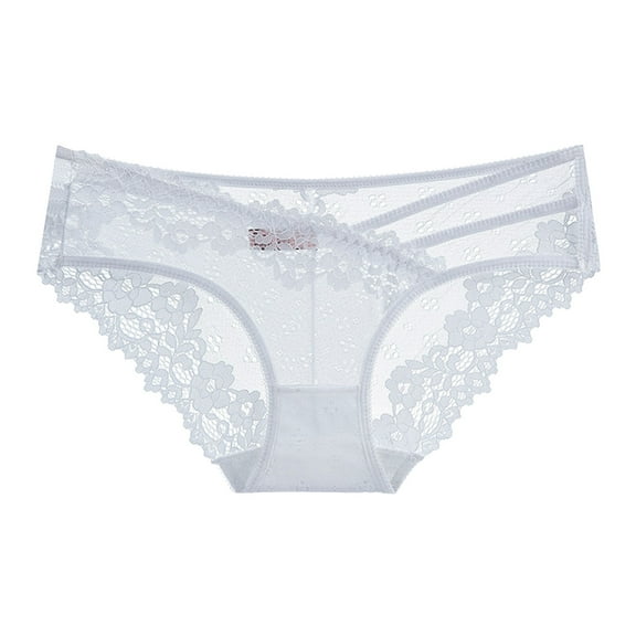 Womens High Waist Sexy Lace Mesh Underwear Womens Underwear Comfortable Lace Thong Ruffled Panties Women Pack Barely There Panties for Women Bikini Lot Feel Foxy Booster on Clearance L White