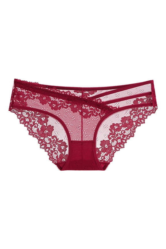 Womens High Waist Sexy Lace Mesh Underwear Womens Underwear Comfortable Lace Thong Ruffled Panties Women Pack Barely There Panties for Women Bikini Lot Feel Foxy Booster on Clearance XL Red