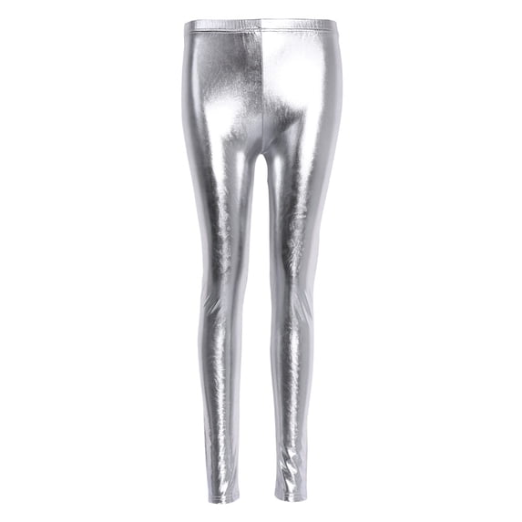Womens High Waist Shiny Silver Gold Leggings Faux Stretch Pencil Pants Workout Leggings Tummy Control Yoga Pants