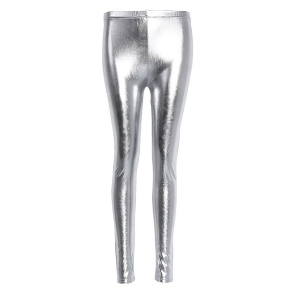 Womens High Waist Shiny Silver Gold Leggings Faux Stretch Pencil Pants