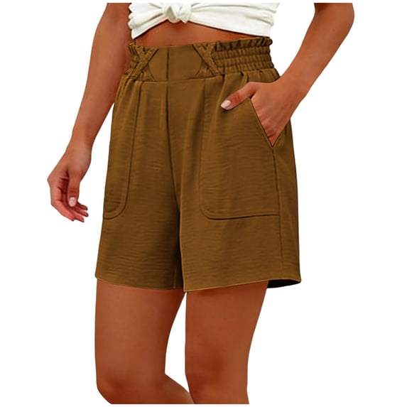 Womens High Waist Shorts Casual Loose Fitting Summer Wide Leg Flowy Shorts with Pockets for Beach Vacation Brown XL