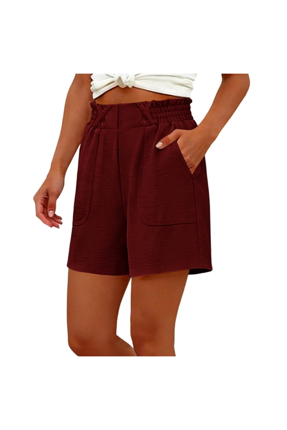 Womens High Waist Shorts Casual Loose Fitting Summer Wide Leg Flowy Shorts with Pockets for Beach Vacation Wine S