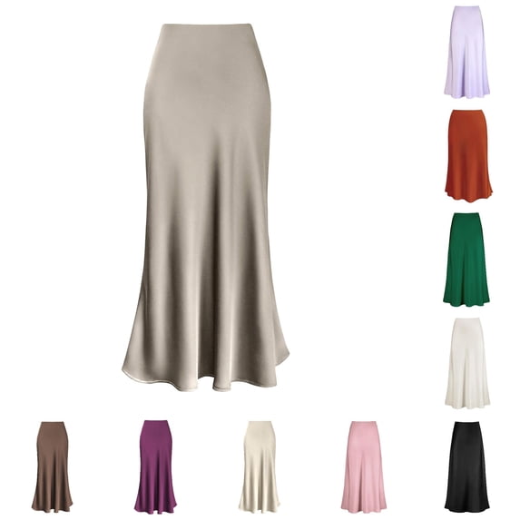 Womens High Waist Skirt Solid Satin Dress Zipper Elegant Skirt Table Skirts for Rectangle Tables 8ft