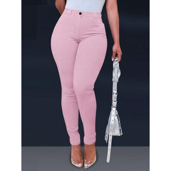 Womens High Waist Slant Pocket Stretch Skinny Tapered Trouser Pants