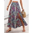 thumbnail image 1 of Womens High Waist Smocked Bohemian Long Skirt Elegant Chic Skirt Ethnic Style Personalized Printed Slit A-Line Skirt Size L, 1 of 6