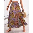 thumbnail image 1 of Womens High Waist Smocked Bohemian Long Skirt Elegant Chic Skirt Ethnic Style Personalized Printed Slit A-Line Skirt Size L, 1 of 6
