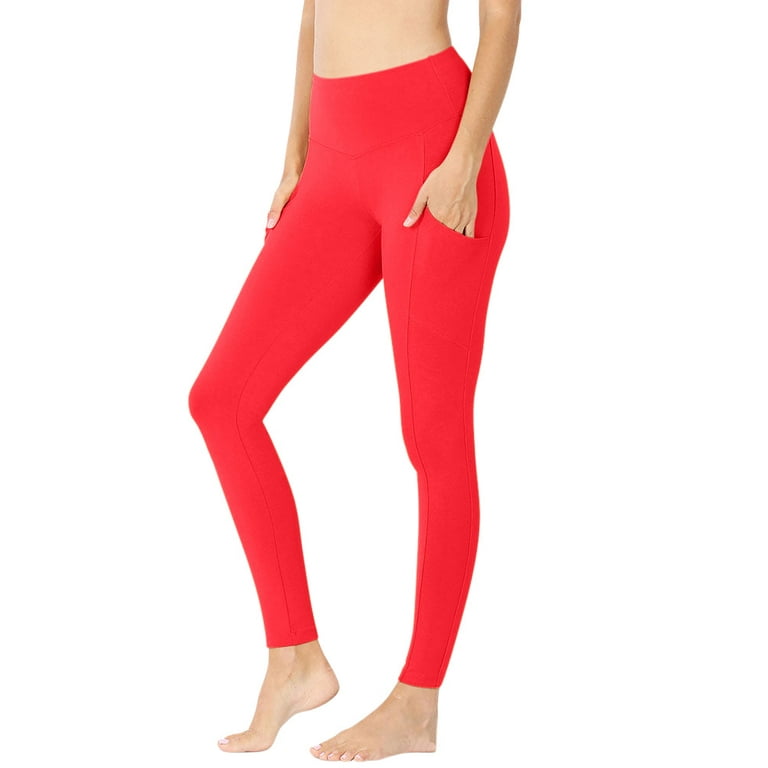 Womens High Waist Solid Cotton Yoga Pants Workout Leggings