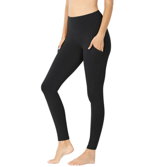 Womens High Waist Solid Cotton Yoga Pants Workout Leggings