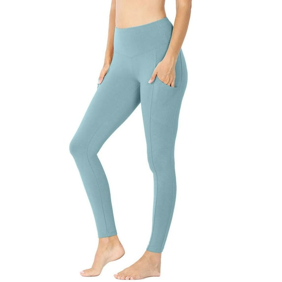 Womens High Waist Solid Cotton Yoga Pants Workout Leggings