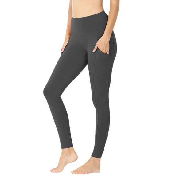 Womens High Waist Solid Cotton Yoga Pants Workout Leggings