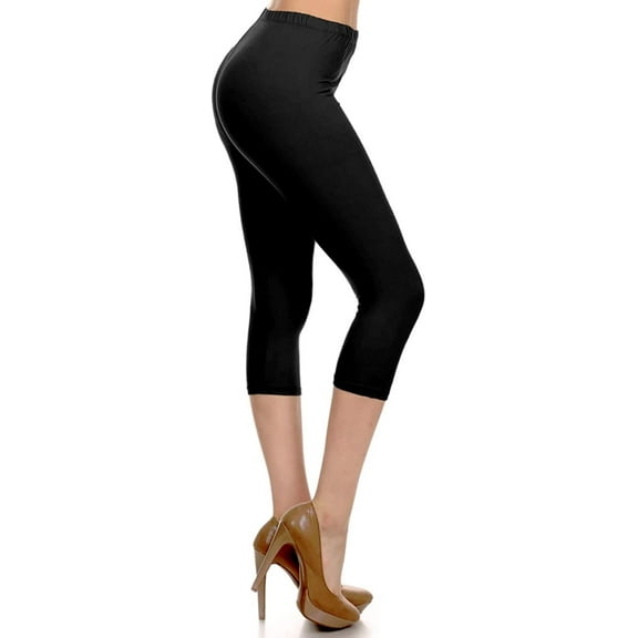 Womens High Waist Solid Microfiber Ultra Soft Capri Leggings (One Size)