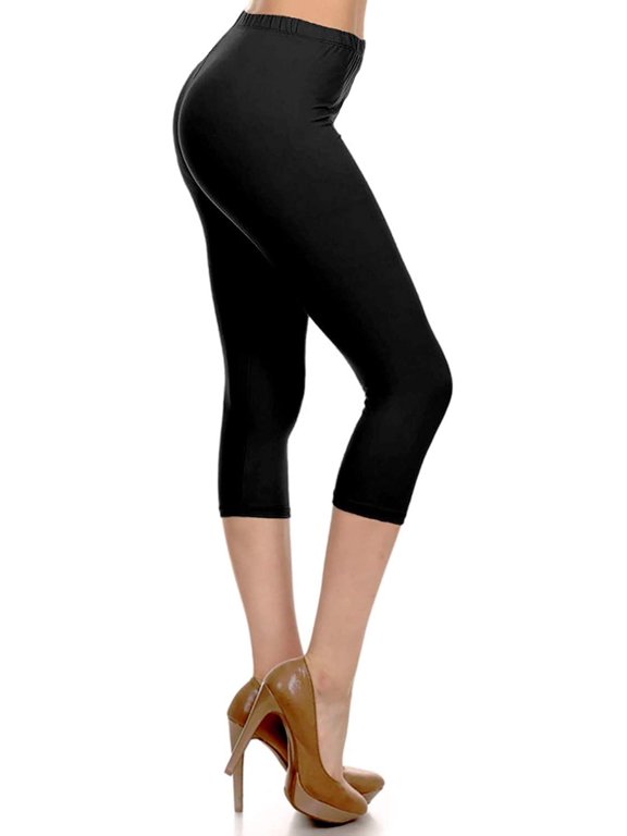 Womens High Waist Solid Microfiber Ultra Soft Capri Leggings (One Size)