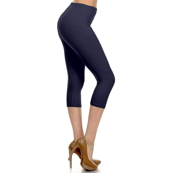 Womens High Waist Solid Microfiber Ultra Soft Capri Leggings (One Size)