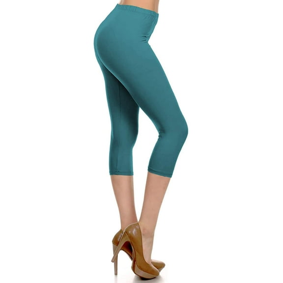 Womens High Waist Solid Microfiber Ultra Soft Capri Leggings (One Size)