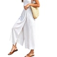 thumbnail image 1 of Womens High Waist Split Front Wide Leg Skort Pants Elastic Waistband Pocket Loose Thin Casual Culottes for Summer White M(M), 1 of 10
