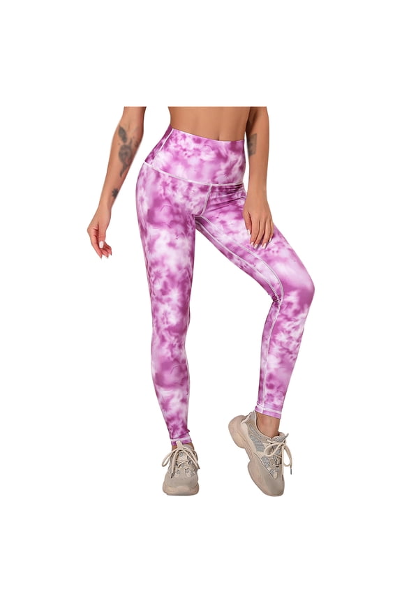 Womens High Waist Sports Tie-Dye Print Workout Bottom Yoga Pants Tight Leggingsworkout Leggings For Women, (X-Large, Purple)