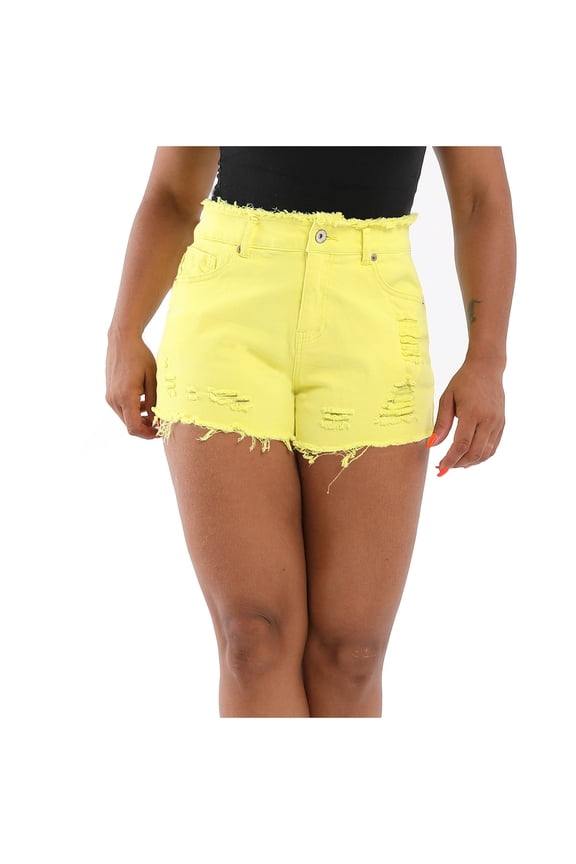 Womens High Waist Stretch Ripped Shorts 4-Buttons Retro Casual Frayed Hem Distressed Denim Short Jeans Hot Pant (S,A Yellow)