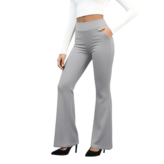 Womens High Waist Stretchy Bootcut Dress Pants Business Casual Work Slacks with Pockets Pull On Trousers Gray S