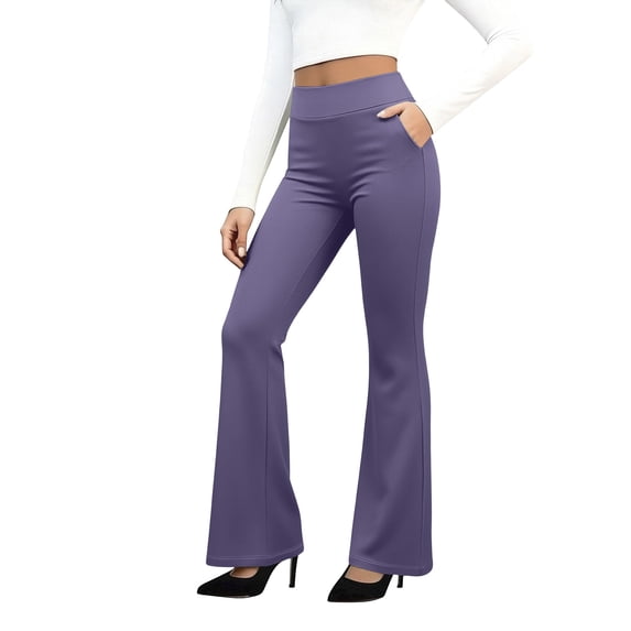 Womens High Waist Stretchy Bootcut Dress Pants Business Casual Work Slacks with Pockets Pull On Trousers Purple XL