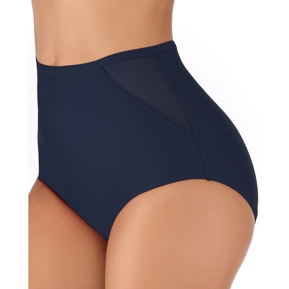 Womens High Waist Swim Bottom Sexy Full Coverage Bikini Shorts Mesh Stitching Swimming Athletic Trunks Swimwear Briefs