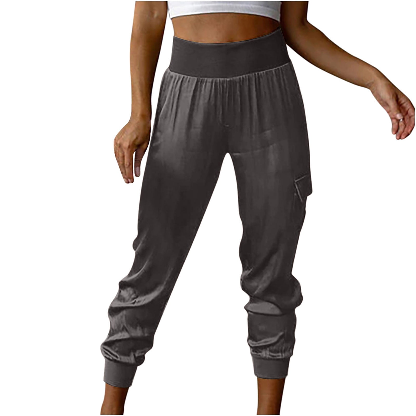 Womens High Waist Tapered Pants with Pockets Comfy Tummy
