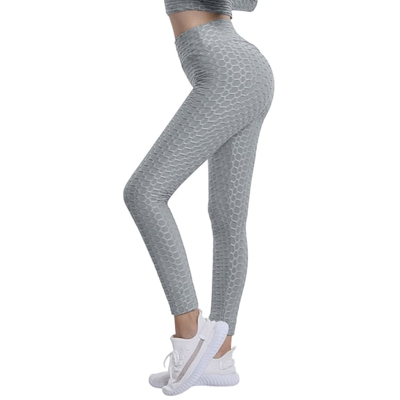 Womens High Waist Textured Workout Leggings Booty Scrunch Yoga Pants Slimming Ruched Tights Gray M