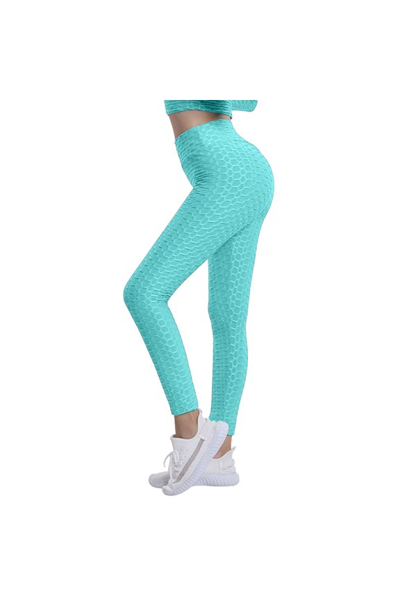 Womens High Waist Textured Workout Leggings Booty Scrunch Yoga Pants Slimming Ruched Tights Green 2XL