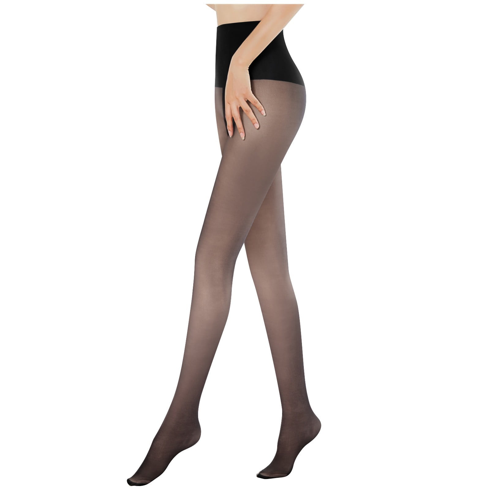 Womens High Waist Tights Elastic Button Double Layer Translucent Warm  Pantyhose