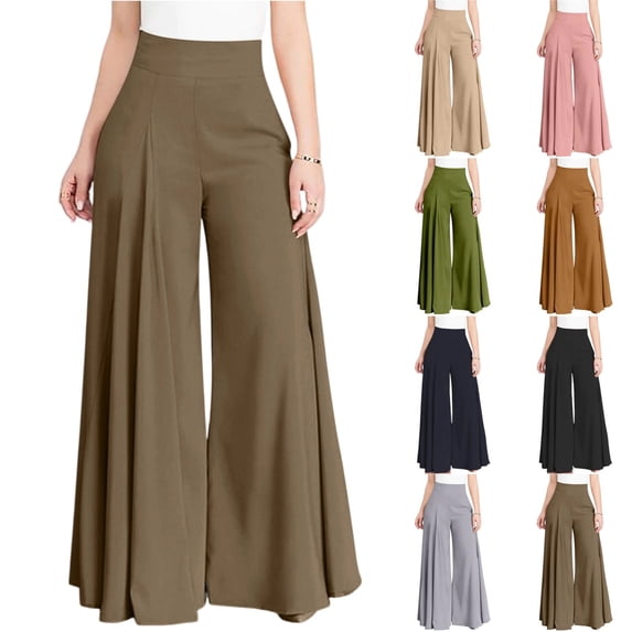 Womens High Waist Wide Leg Palazzo Pants Front Pleated Wide Leg Plus Size Pants Flowy Loose Fit Business Casual Office Work Pants , #01 Brown, XL