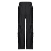 GTEUKTG Womens High Waist Wide Leg Pants Cargo Pants Fashion Y2K Teen Girls Streetwear Baggy Drawstring Hiking Pants with Pockets