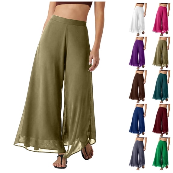 Womens High Waist Wide Leg Pants Chiffon Palazzo Loose Fit Flowy Lightweight Long Trousers Casual Fashion Outfits Clothes