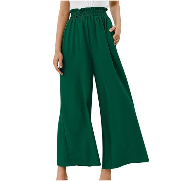 Womens High Waist Wide Leg Pants Solid Color Casual Loose Fit Palazzo Pants Comfy Elastic Waist Pants Trousers Womens Clothes